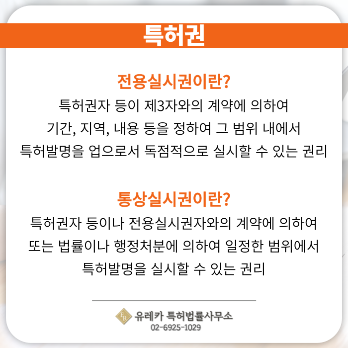 특허권, 특허 전용실시권, 특허 통상실시권